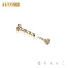 14K GOLD INTERNALLY THREADED HALF DOME CZ PRESS FIT CLEAR GEM LABRET/MONROE SET